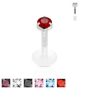 Labret z chirurgickej ocele a Bio Flexu, okrúhly trblietavý zirkón - Rozmer: 1,2 mm x 6 mm x 3 mm, Farba zirkónu: Číra - C