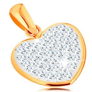 Prívesok zo žltého 14K zlata - trblietavé srdiečko zdobené krištálikmi Swarovski