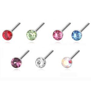 Piercing do nosa zo striebra 925 - rovný so zirkónom, 2 mm - Farba zirkónu: Číra - C