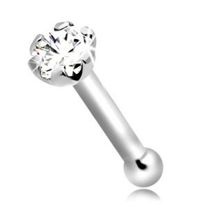 Rovný piercing do nosa z bieleho 14K zlata s ligotavým briliantom, 1,5 mm