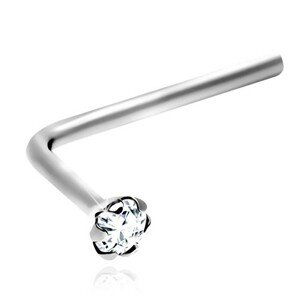 Zahnutý piercing do nosa v bielom 14K zlate - žiarivý číry diamant, 1,5 mm