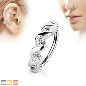 Piercing krúžok z chirurgickej ocele, špirála s čírymi zirkónmi - Hrúbka x priemer: 1 mm x 8 mm, Farba piercing: Medená