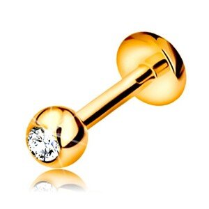 Briliantový piercing do pery a brady, 14K zlato - gulička s diamantom, 6 mm