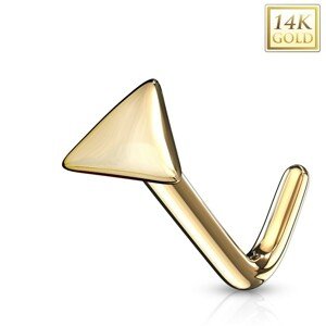 Zahnutý piercing do nosa zo žltého 14K zlata - lesklý trojuholník