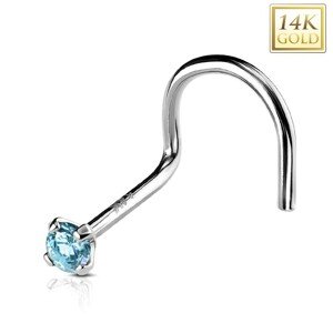 Piercing do nosa v bielom 14K zlate, okrúhly svetlomodrý zirkón, 2 mm