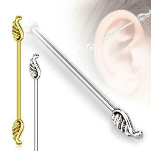 Piercing do tragusu ucha z ocele 316L - anjelské krídla, 1,2 mm - Farba piercing: Strieborná