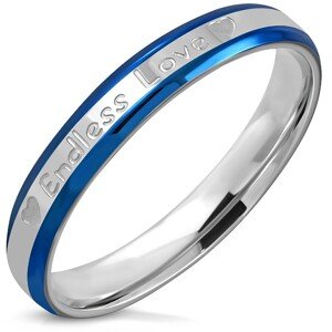 Dvojfarebná obrúčka z ocele - skosené hrany, nápis "Endless Love", srdiečka, 3,5 mm - Veľkosť: 49 mm