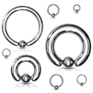 Piercing z chirurgickej ocele - mohutný kruh s guličkou striebornej farby, hrúbka 8 mm - Hrúbka x priemer x veľkosť guličky: 8 mm x 12 mm x 10 mm