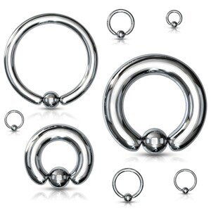 Piercing z chirurgickej ocele - mohutný kruh s guličkou striebornej farby, hrúbka 8 mm - Hrúbka x priemer x veľkosť guličky: 8 mm x 16 mm x 10 mm