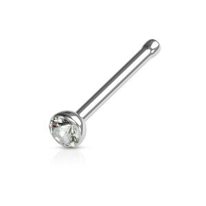 Rovný piercing do nosa z ocele 316L - trblietavý zirkón čírej farby, hrúbka 0,6 mm