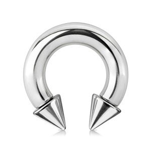 Piercing z ocele 316L - lesklá podkova s hrotmi, strieborná farba, hrúbka 6 mm - Rozmer: 6 mm x 12 mm x 9x9 mm