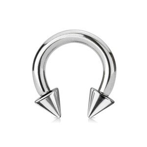 Piercing z ocele 316L - lesklá podkova s hrotmi, strieborná farba, hrúbka 5 mm - Rozmer: 5 mm x 12 mm x 8x8 mm