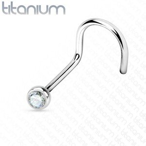 Piercing do nosa z titánu so zahnutým koncom striebornej farby - zirkónik 2,5 mm, hrúbka 1 mm