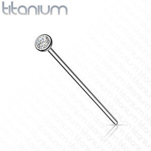 Titánový piercing do nosa striebornej farby - číry zirkón v okrúhlej objímke, 1 mm  - Rozmer: 1 mm x 19 mm x 2 mm