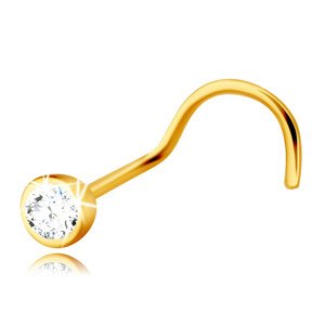 Piercing do nosa zo 14K zlata so zahnutým koncom - číry zirkónik v okrúhlej objímke, 2 mm