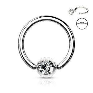 Oceľový 316L piercing do obočia - krúžok s čírym kryštálikom v okrúhlej objímke, 1,6 mm, priemer 8 mm