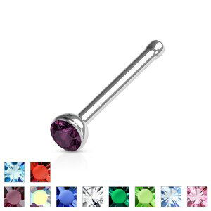 Rovný piercing do nosa z 316L ocele - farebný krištáľ v objímke, 0,8mm - Farba zirkónu: Dúhová - AB