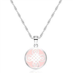 Strieborný 925 náhrdelník - prívesok v tvare kruhu, keltský motív, ružový podklad