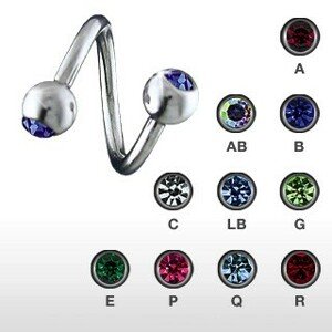 Piercing do obočia špirála so zirkónom - Rozmer: 1,6 mm x 11 mm x 5 mm, Farba zirkónu: Číra - C