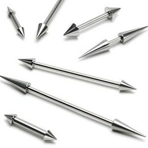 Piercing do ucha činka - Barbell s hrotmi basic, rôzne veľkosti - Rozmer: 2,5 mm x 13 mm x 5x5 mm