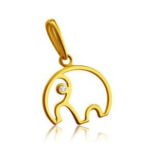 Diamantový prívesok zo 14K žltého zlata - obrys sloníka s chobotom, číry briliant