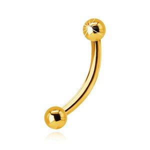 Piercing do obočia zo žltého 14K zlata, hladké guličky, oblúk, 1,2 mm