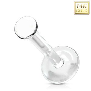 Piercing zo 14K bieleho zlata do ucha, chrupavky, pery - priehľadný Bioflex, hladký krúžok, 2 mm