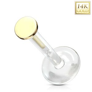 Piercing zo žltého zlata 585 do ucha, chrupavky, pery - priehľadný Bioflex, hladký krúžok, 3 mm