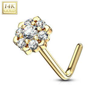 Piercing do nosa zo žltého 14K zlata - zirkónová línia, zahnutý koniec, 0,8 mm