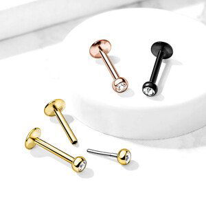 Piercing do brady, pery a ucha z ocele 316L - kryštál v okrúhlej objímke, zasúvacie zapínanie, 8 mm - Farba: Zlatá