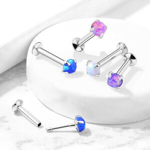 Zasúvací piercing do pery, brady a ucha z ocele 316L - syntetický opál v kotlíku, 6 mm - Farba: Modrá