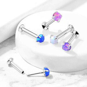 Zasúvací piercing do pery, brady a ucha z ocele 316L - syntetický opál v kotlíku, 6 mm - Farba: Ružová