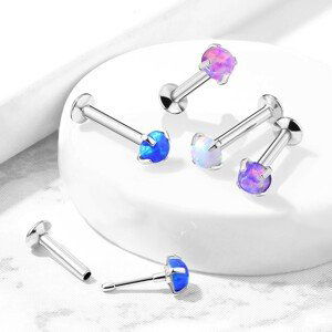 Zasúvací piercing do pery, brady a ucha z ocele 316L - syntetický opál v kotlíku, 8 mm - Farba: Modrá