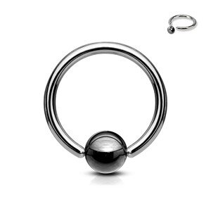 Piercing z ocele 316L - krúžok s tmavosivou guličkou - Rozmer: 1,6 mm x 32 mm x 5 mm