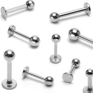 Oceľový piercing do brady s jednoduchou lesklou gulôčkou, 1,6 mm - Rozmer: 10 mm x 3 mm