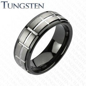 Tungstenový brúsený prsteň, čierne okraje - Veľkosť: 57 mm