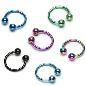 Piercing podkova s dvoma guličkami z anodizovaného titánu - Hrúbka piercingu: 1,2 mm, Farba zirkónu: Fialová - A