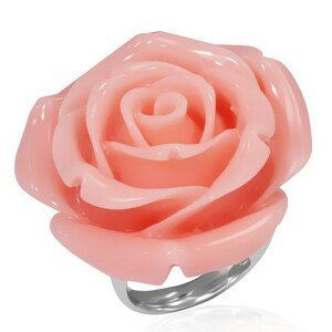 Prsteň z ocele - ružový rozkvitnutý kvet zo živice - Veľkosť: 52 mm