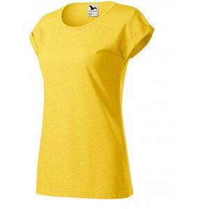 Dámske tričko s vyhrnutými rukávmi, žltý melír, S