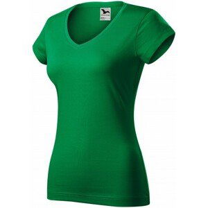 Dámske tričko s V-výstrihom zúžené, trávová zelená, XS