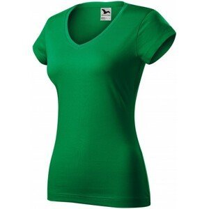Dámske tričko s V-výstrihom zúžené, trávová zelená, 2XL