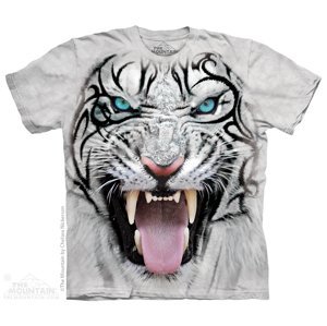 Pánske batikované tričko The Mountain - Big Face Tribal White Tiger - svetlo sivá Veľkosť: M