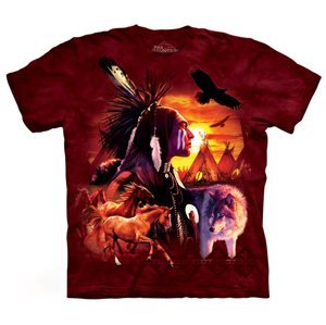 Pánske batikované tričko The Mountain - Indiánska koláž- vínové Veľkosť: M
