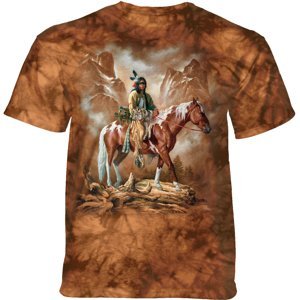 Pánske batikované tričko The Mountain - THEY CALL ME WOLF - indiánske - hnedé Veľkosť: XXXL
