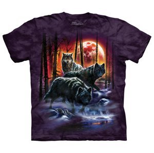 Pánske batikované tričko The Mountain - Vlci cez spln - fialové Veľkosť: S