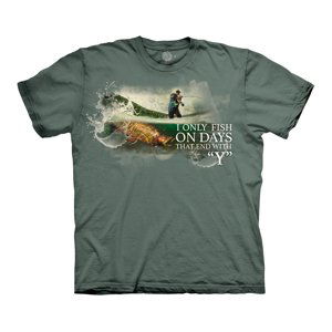 Pánske batikované tričko The Mountain - Rybárčim každý deň- zelené Veľkosť: XL