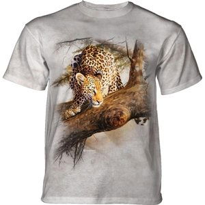 Pánske batikované tričko The Mountain - Leopard na strome- sivé Veľkosť: M