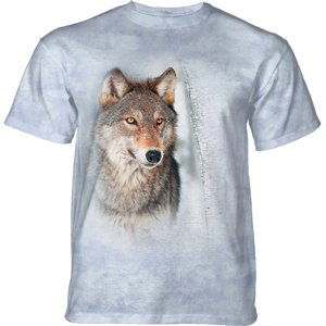 Pánske batikované tričko The Mountain - GREY WOLF IN THE BIRCHES - vlci - modrá Veľkosť: L