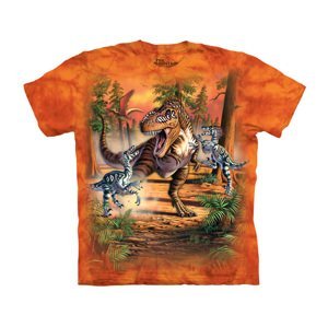 Detské batikované tričko The Mountain Bitka Dinosaurov - oranžové Veľkosť: M