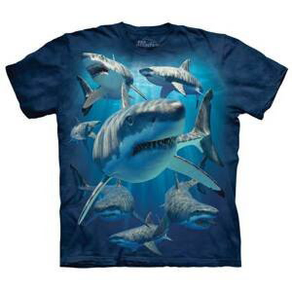 Detské batikované tričko The Mountain Veľký biely žralok - tmavo modré Veľkosť: S